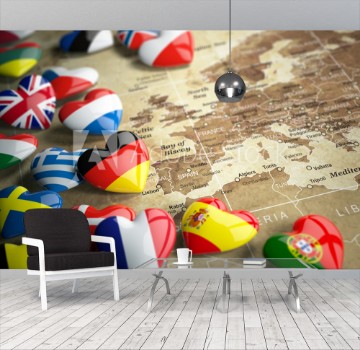 Picture of Map of Europe and hearts with flags of european countries Trave